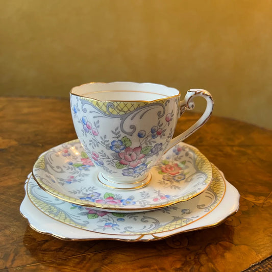 Vintage Grafton Floral Tea Cup Trio Set