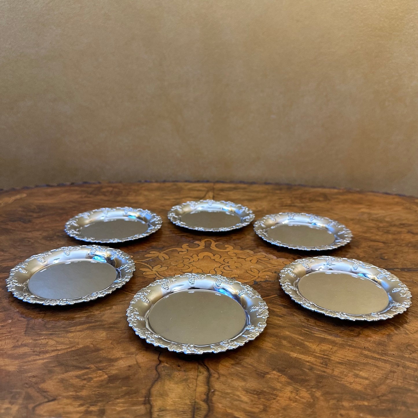 Vintage Grapes Vines Border Embossed Coasters Set Of Six 