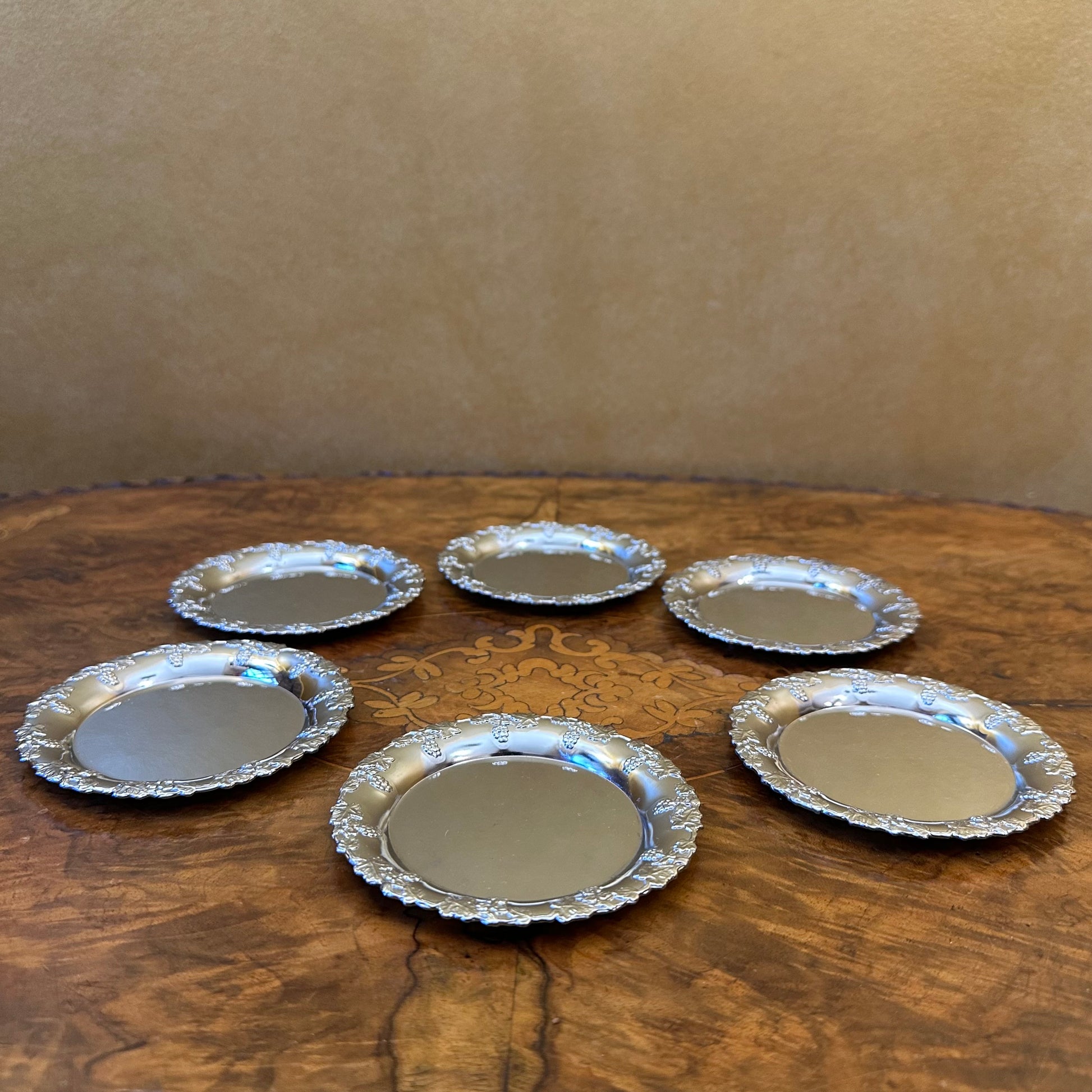 Vintage Grapes Vines Border Embossed Coasters Set Of Six 