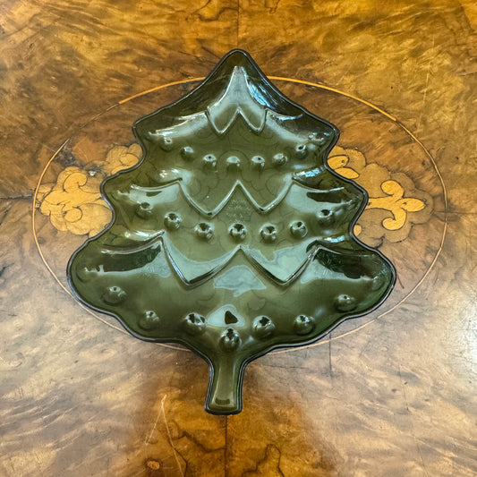 Vintage Green Plastic Christmas Tree Small Dish 
