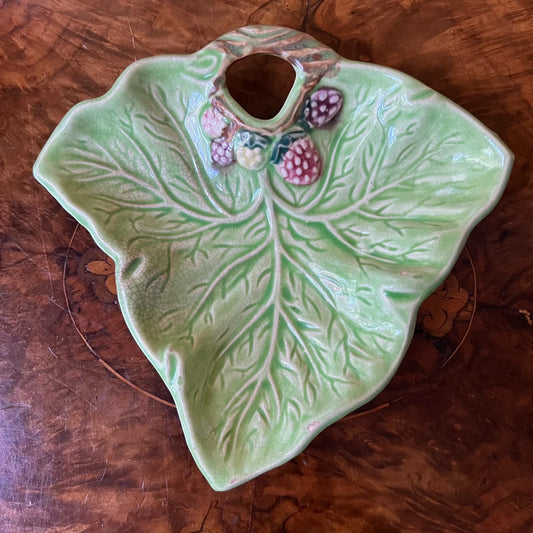 Vintage Green Raspberry Leaf Dish