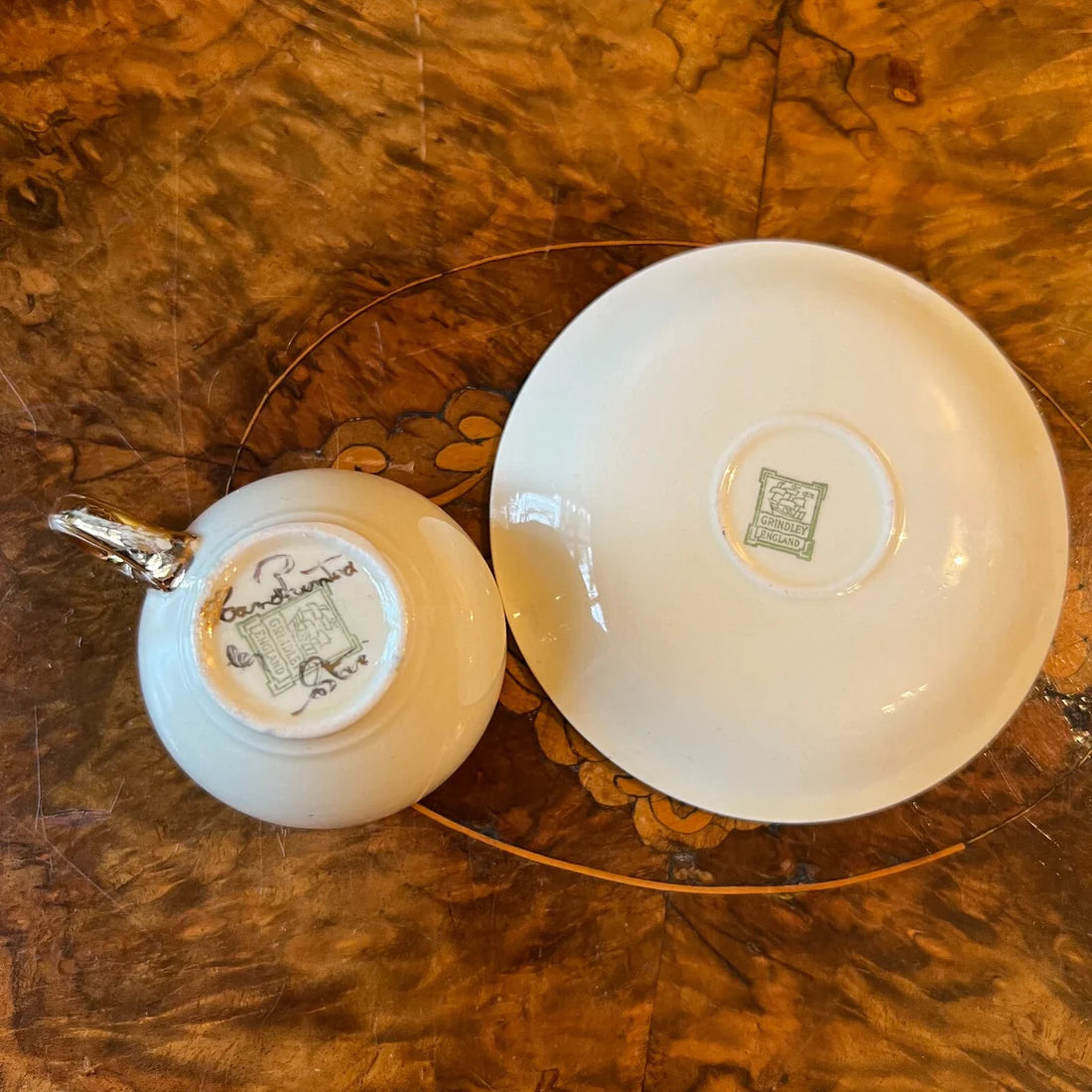 Vintage Grindley Pearl Light Aqua/Cream Demitasse Coffee Cup & Saucer