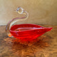 Vintage Hand Blown Glass Red Swan Bowl 