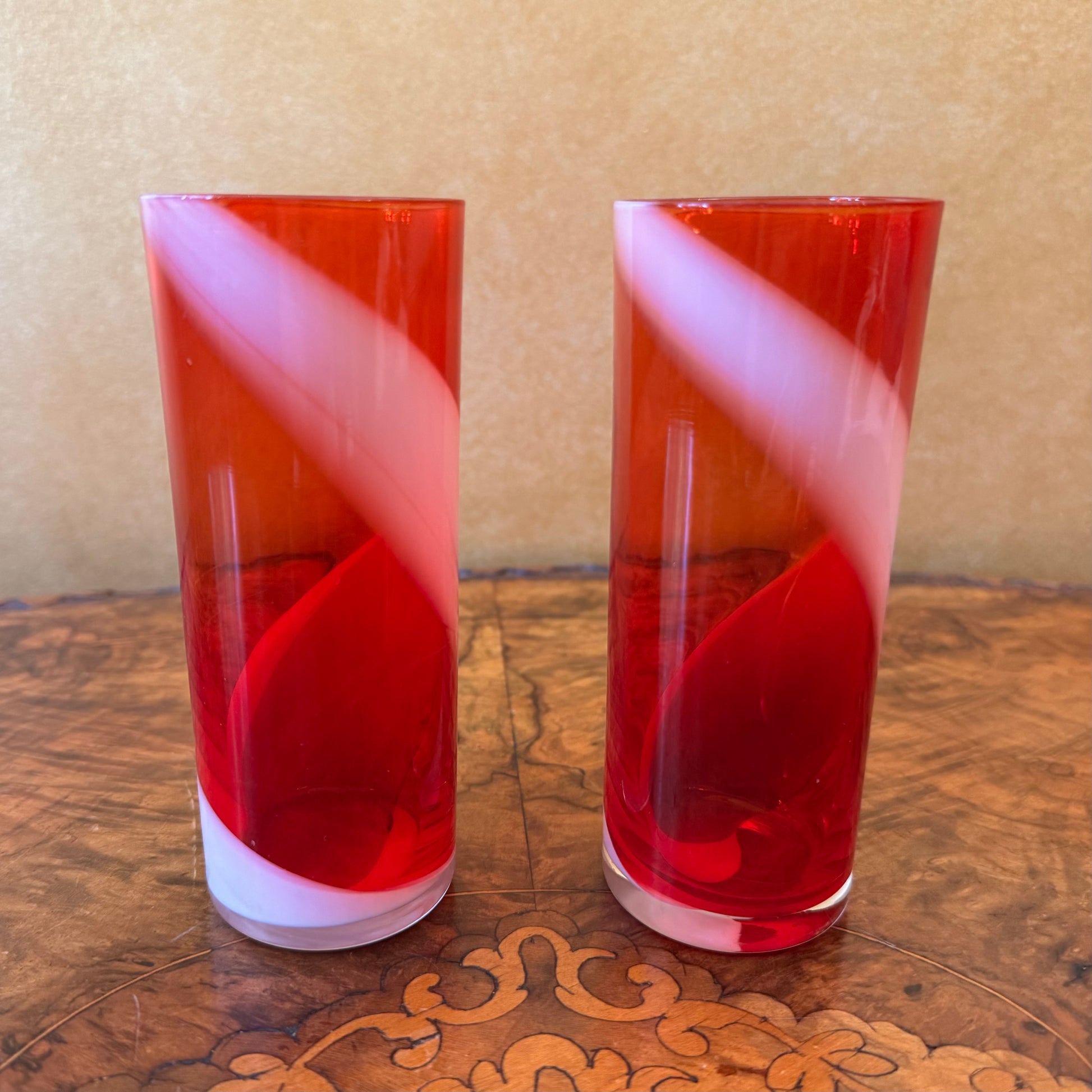 Vintage Harlequin Hand Blown Glass Highball Glasses 