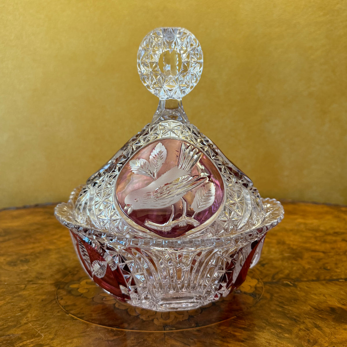 Vintage Hofbauer German Crystal Bird Candy Dish 