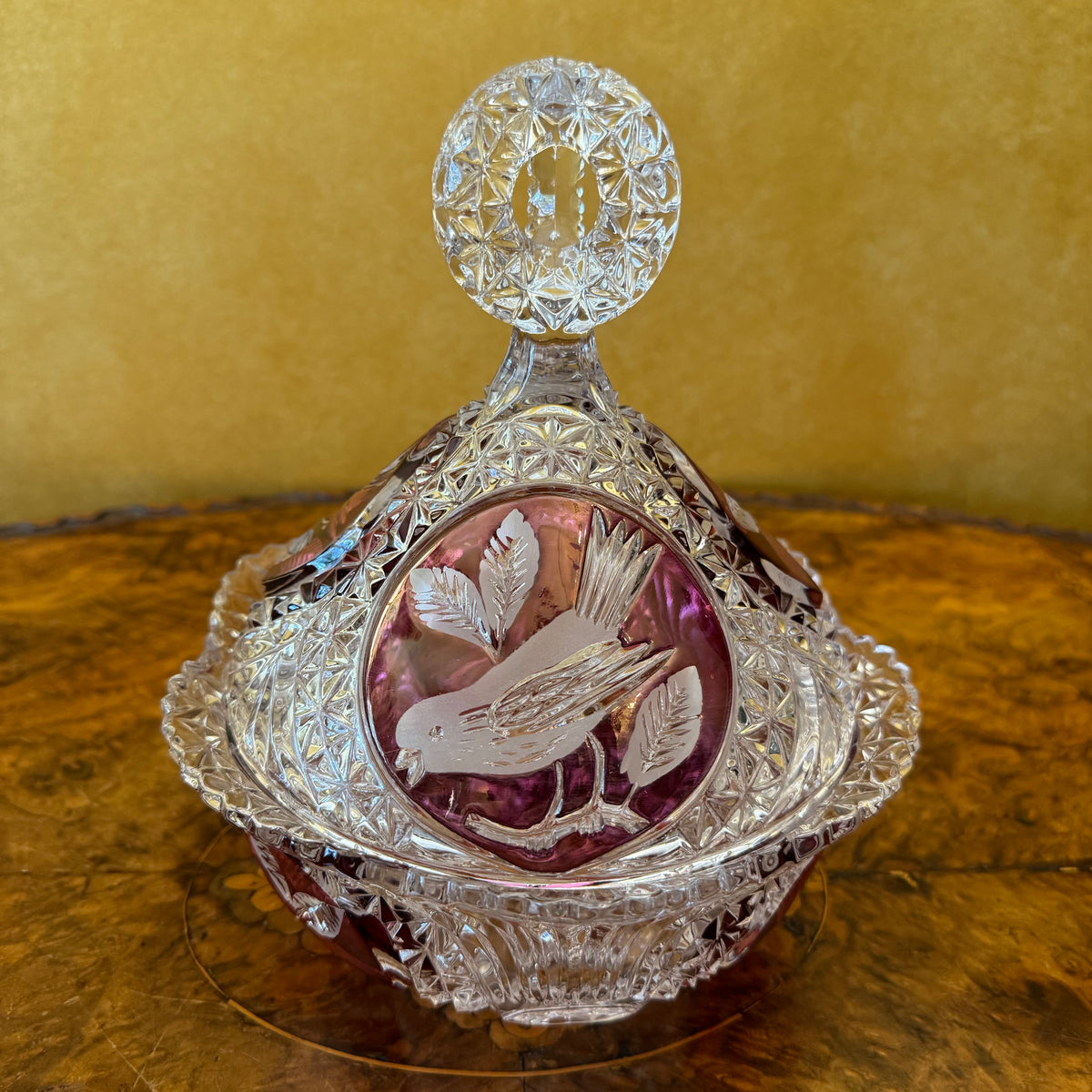 Vintage Hofbauer German Crystal Bird Dish 