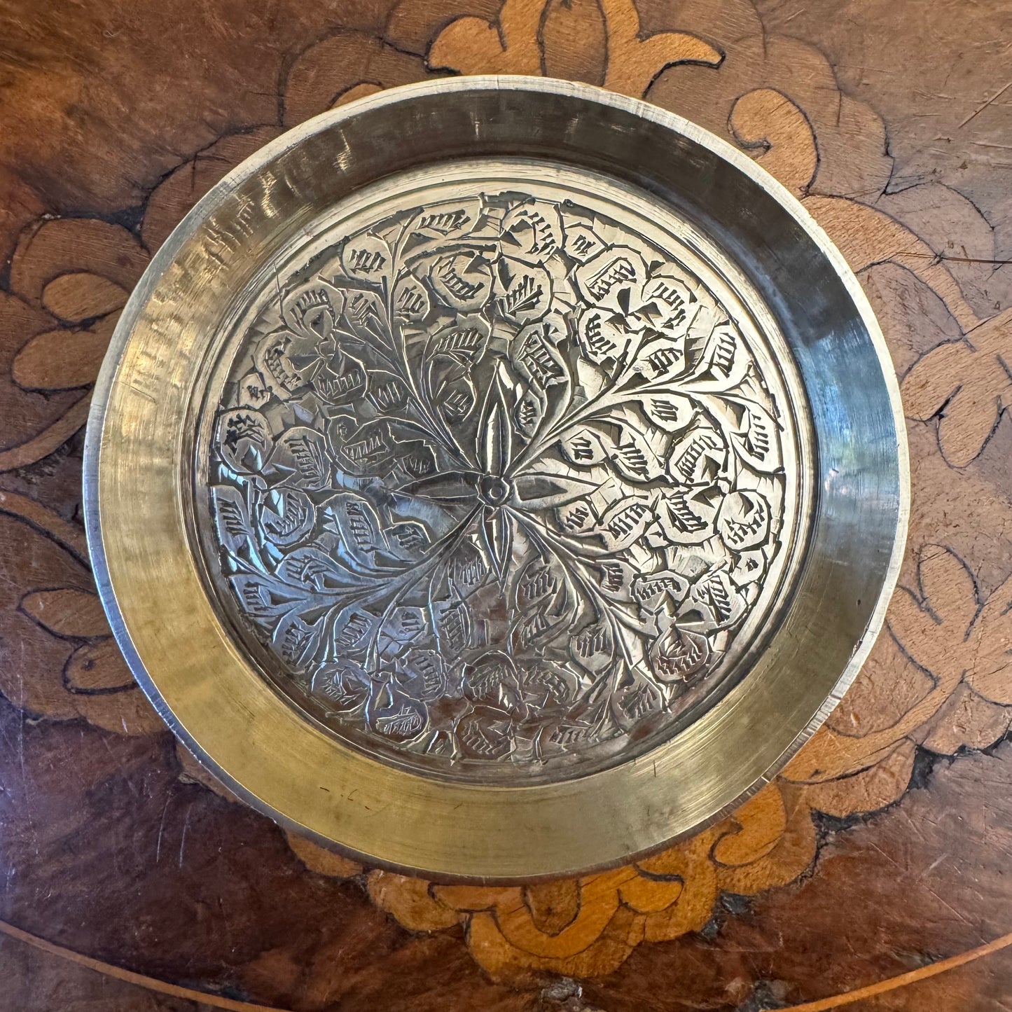 Vintage Indian Brass Floral Pin Trinket Dish