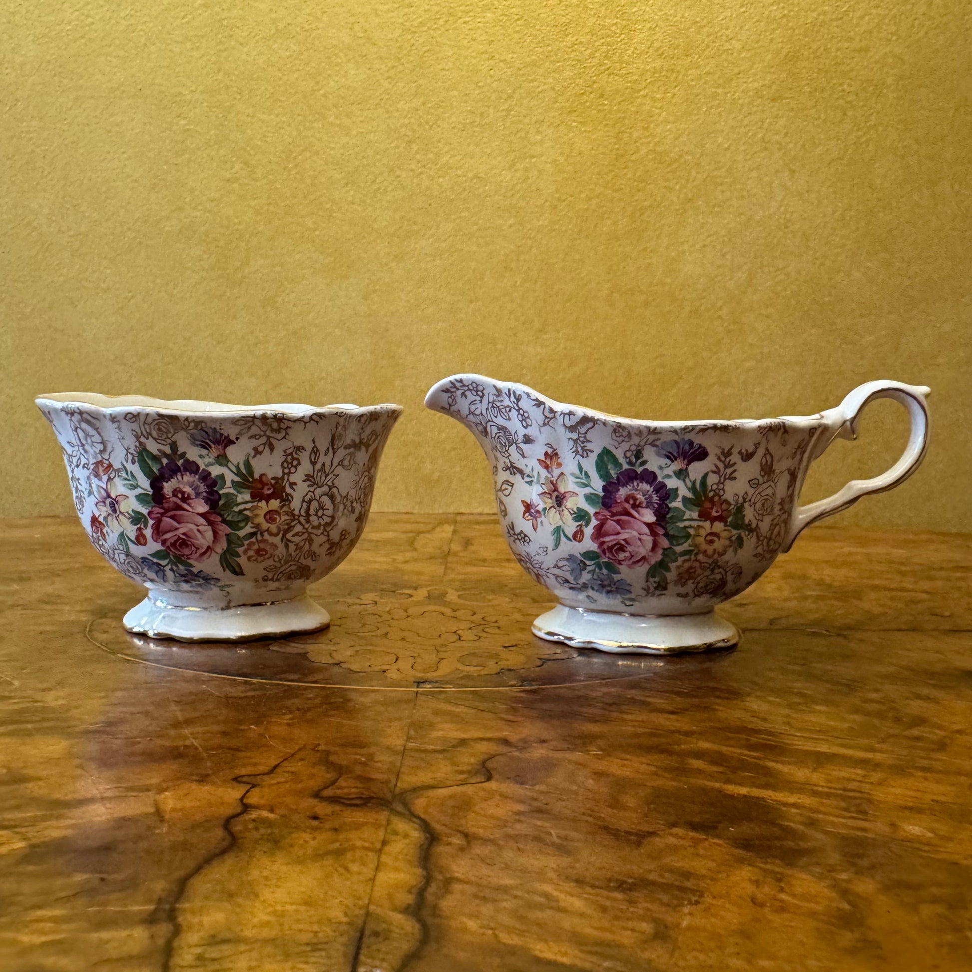 Vintage James Kent 5158 Chintz Milk Creamer Jug & Sugar Bowl 