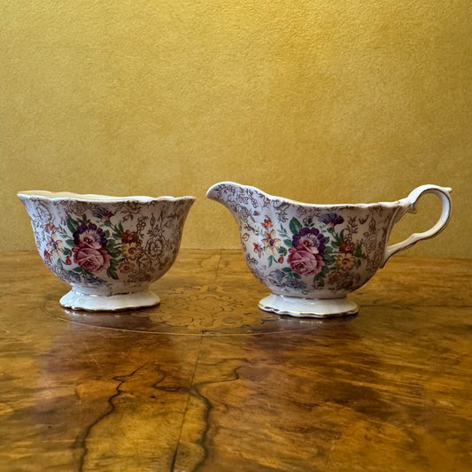 Vintage James Kent 5158 Chintz Milk Creamer Jug & Sugar Bowl 