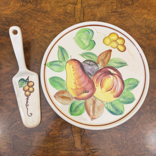 Vintage Japanese Ceramic Fruit Print Cake Plate & Pie Server
