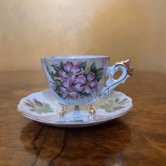 Vintage Japanese Floral Gold Coffee Cup & Saucer