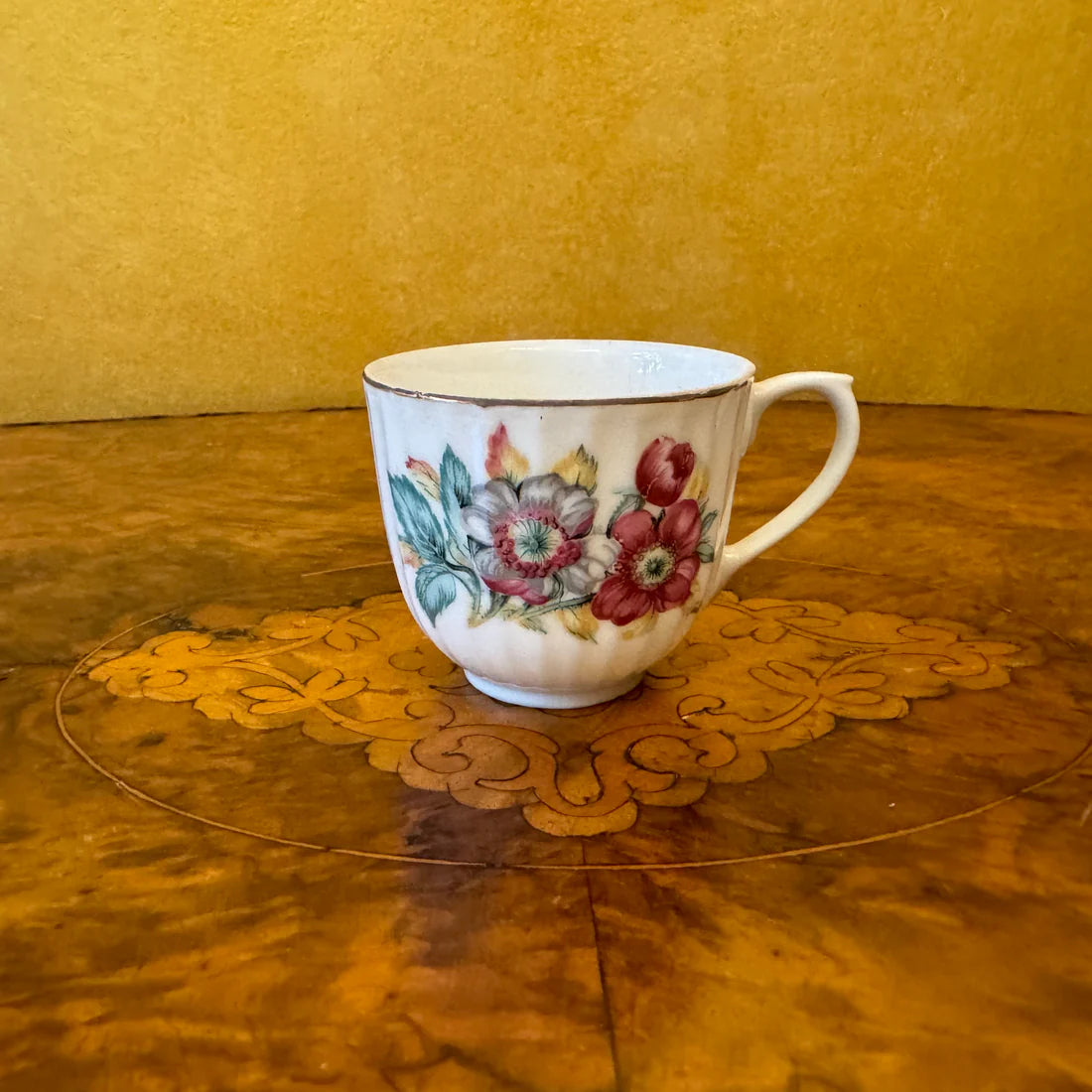 Vintage Japanese Floral Print Demitasse Coffee Cup & Saucer