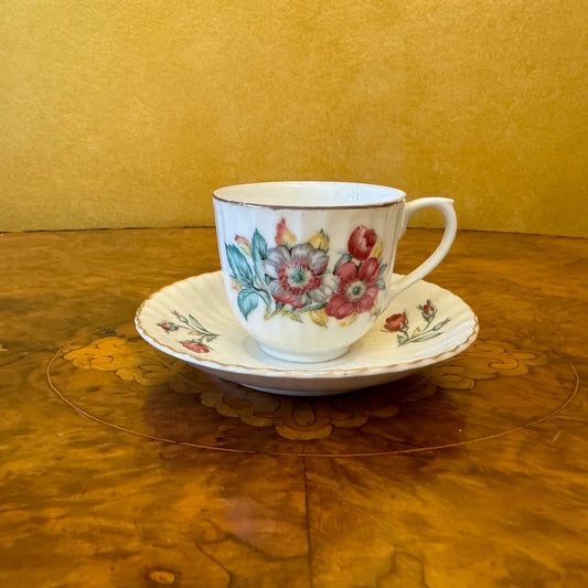 Vintage Japanese Floral Print Demitasse Coffee Cup & Saucer