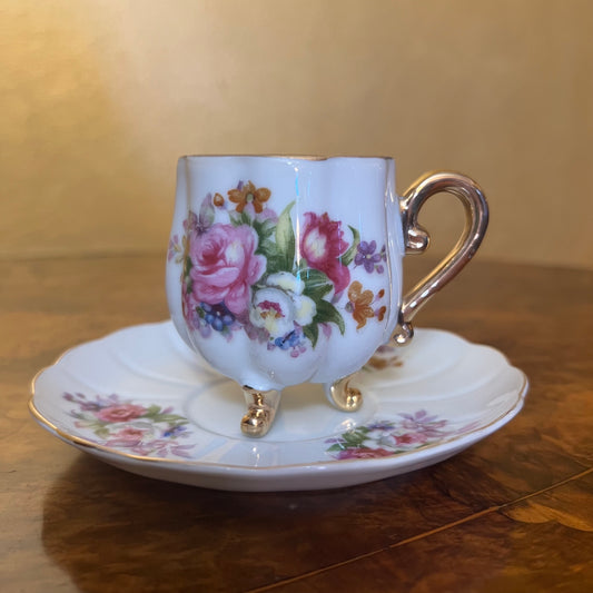 Vintage Japanese Floral Print Tea Cup & Saucer