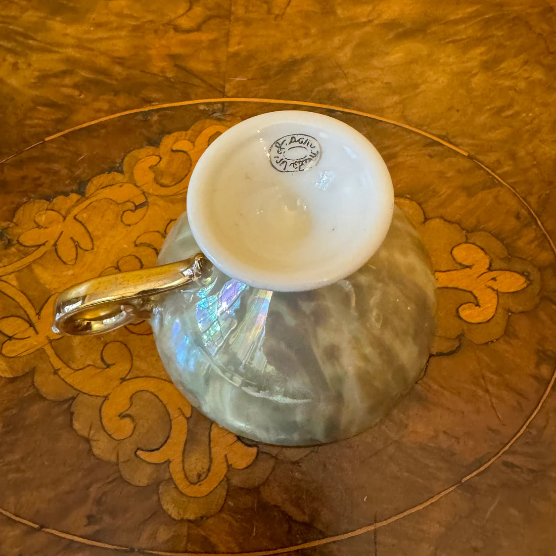 Vintage Japanese Green Marle Gold Demitasse Coffee Cup & Saucer