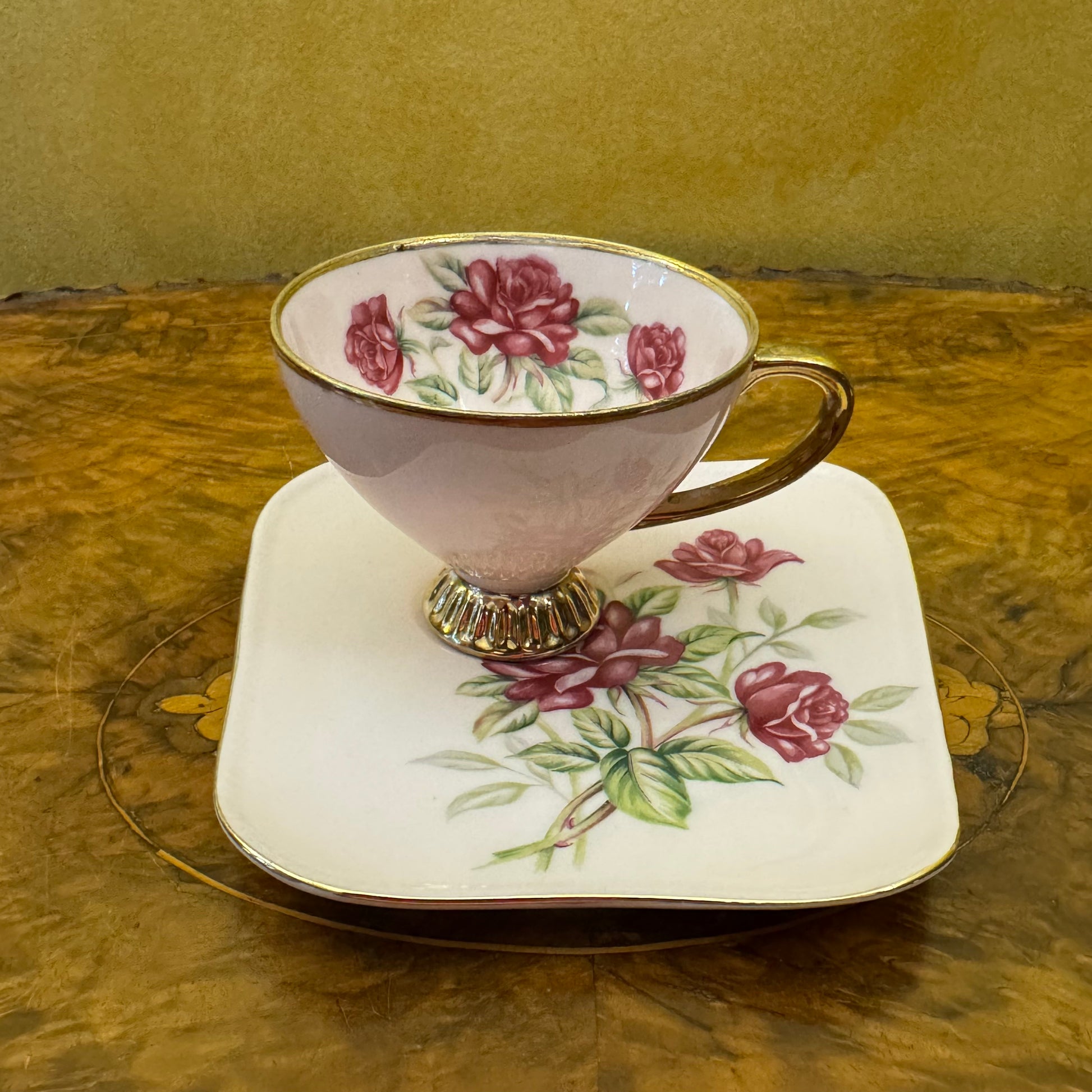 Vintage Japanese Pink Floral Tea Cup & Tennis Plate 