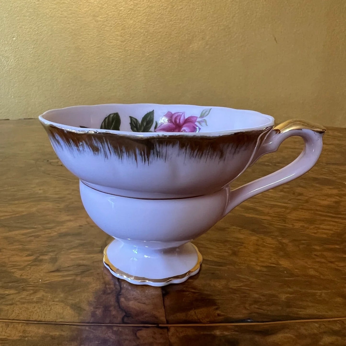 Vintage Japanese Pink Floral Tea Cup Trio Set