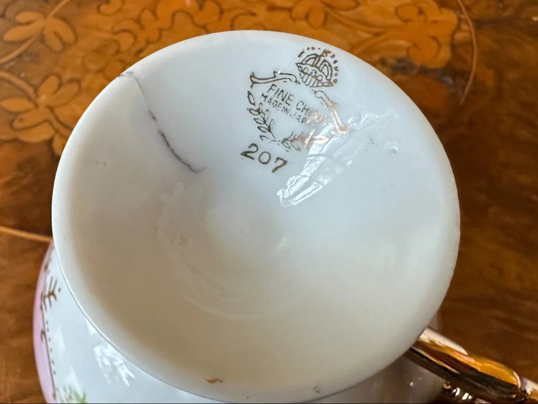 Vintage Japanese Pink Floral Lusterware Tea Cup & Saucer