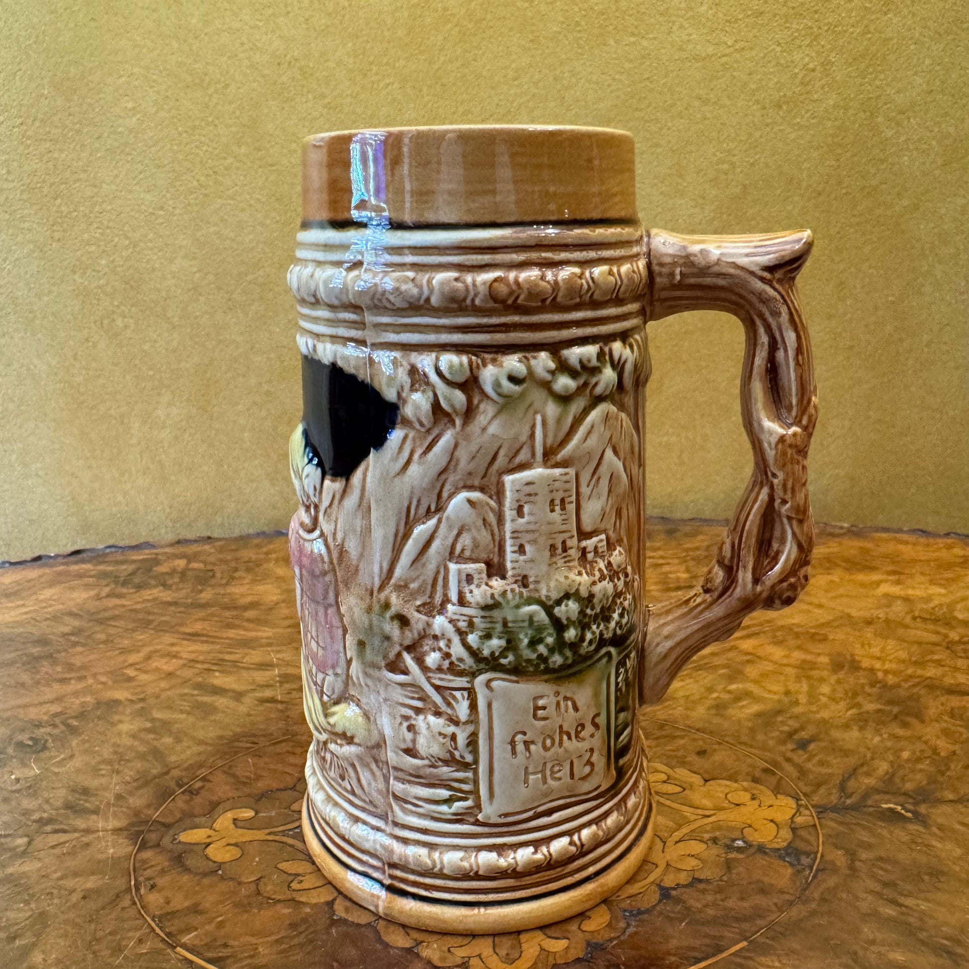 Vintage Japanese Scene Print Beer Stein Mug 