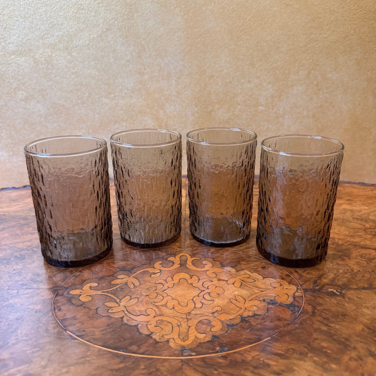 Vintage Kaaru Bark Textured Smokey Grey Drinking Glasses Set