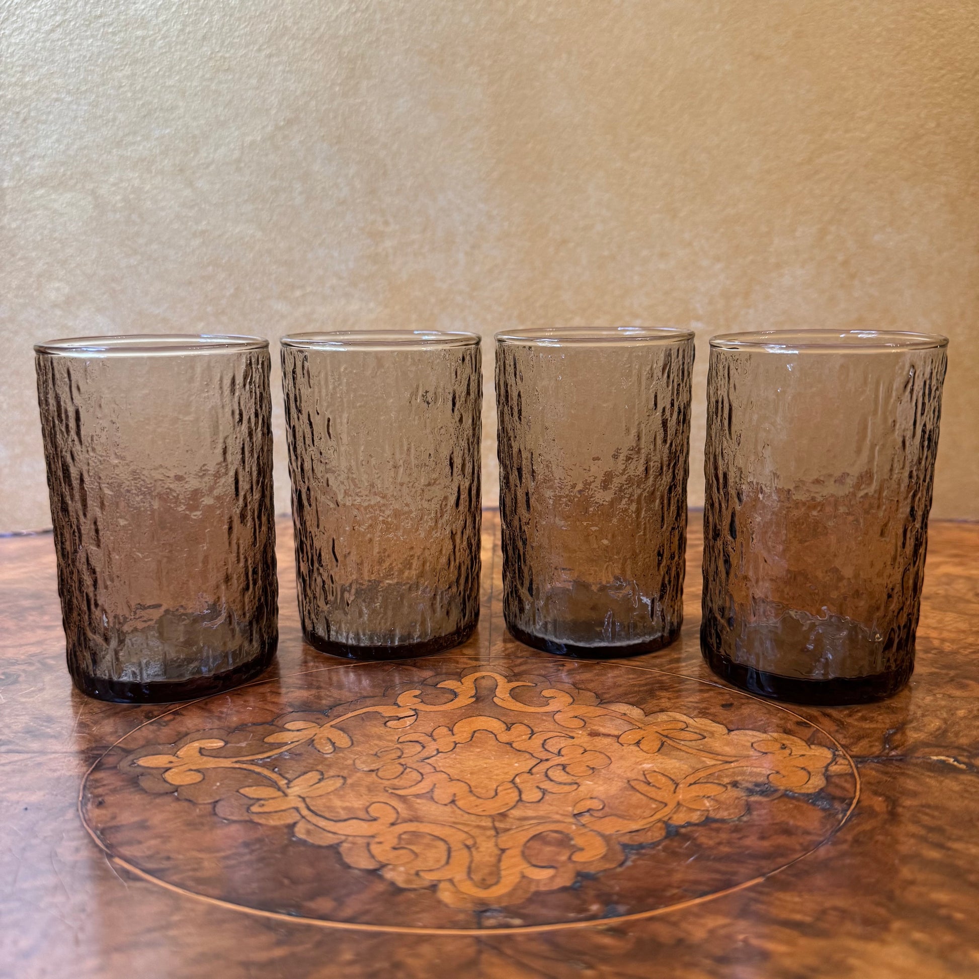 Vintage Kaaru Bark Textured Smokey Grey Drinking Glasses Set Of Four 
