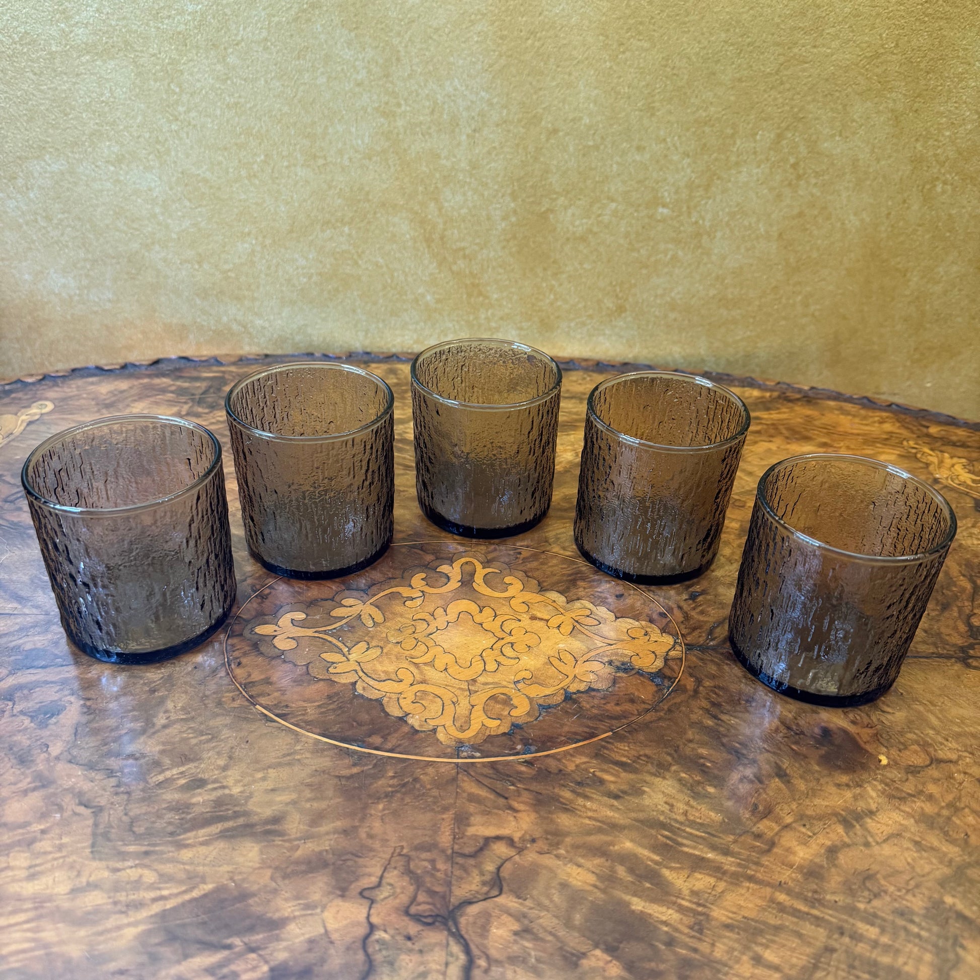Vintage Kaaru Bark Textured Smokey Grey Tumblers Set 