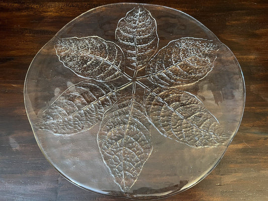 Vintage Kosta Boda Leaf Embossed Glass Platter