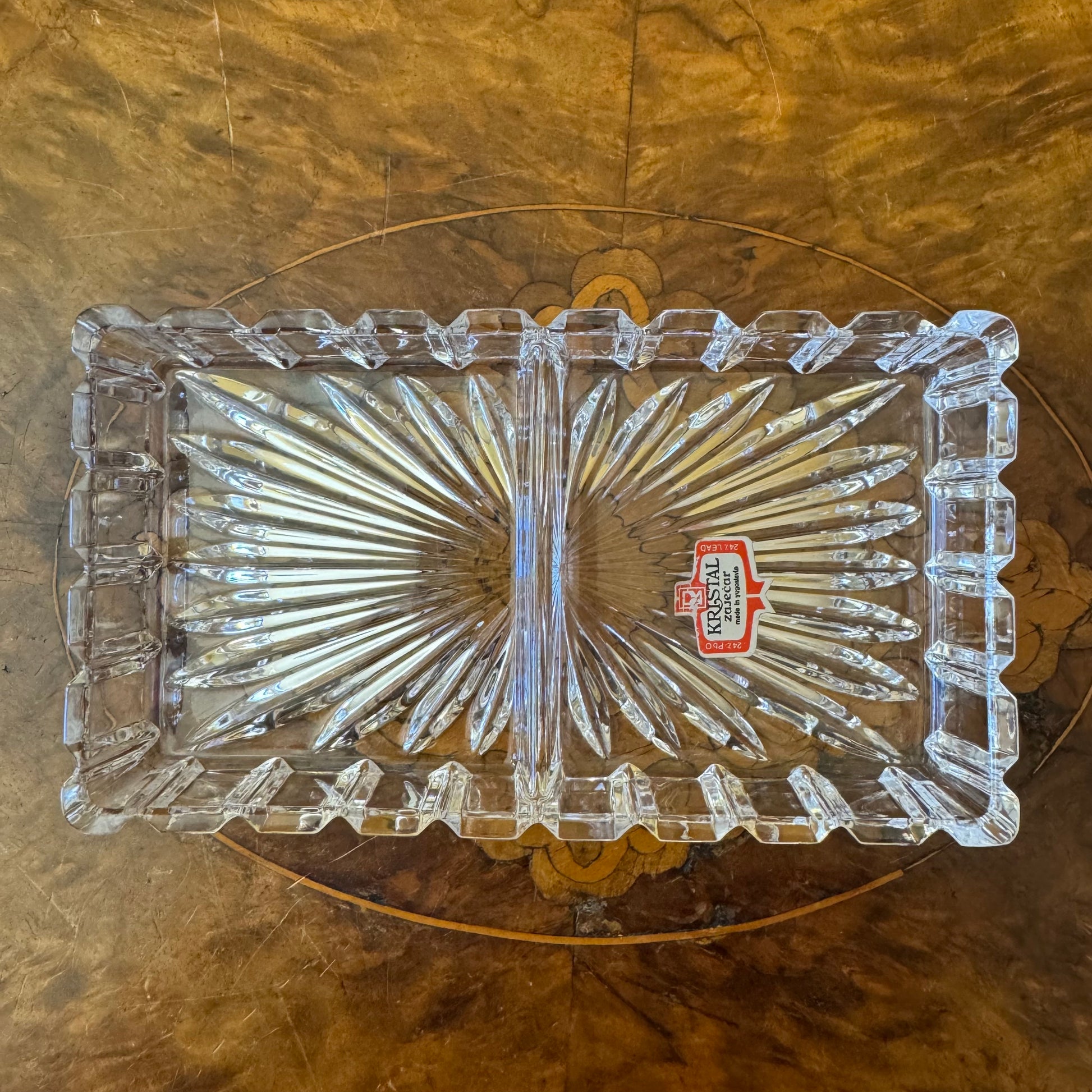 Vintage Kristal Zajecar Yugoslavia Crystal Rectangular Divider Dish 