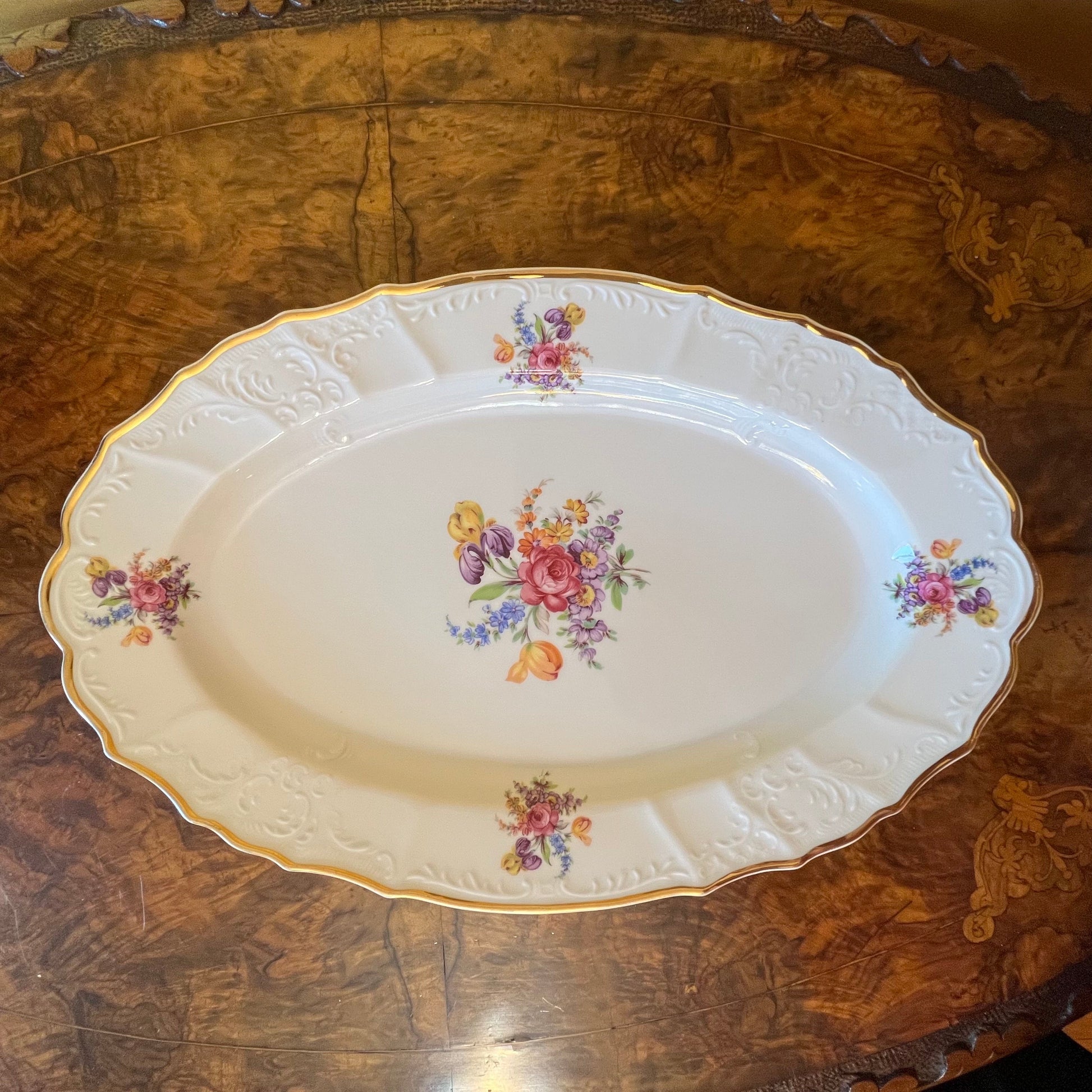 Vintage LC Bernadotte Floral Gold Trim Large Platter