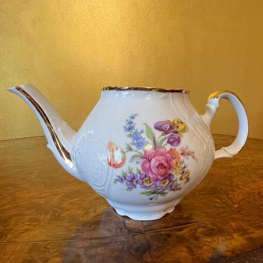Vintage LC Bernadotte Floral Gold Trim Teapot