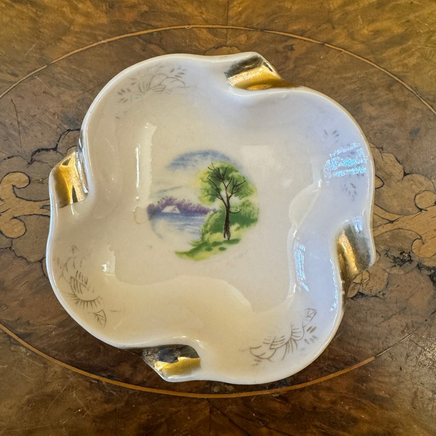 Vintage Lake Print Pink Ashtray 