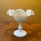 Vintage Light Blue Tone Milk Glass Compote Candy Dish Hobnail Ruffled Pedestal