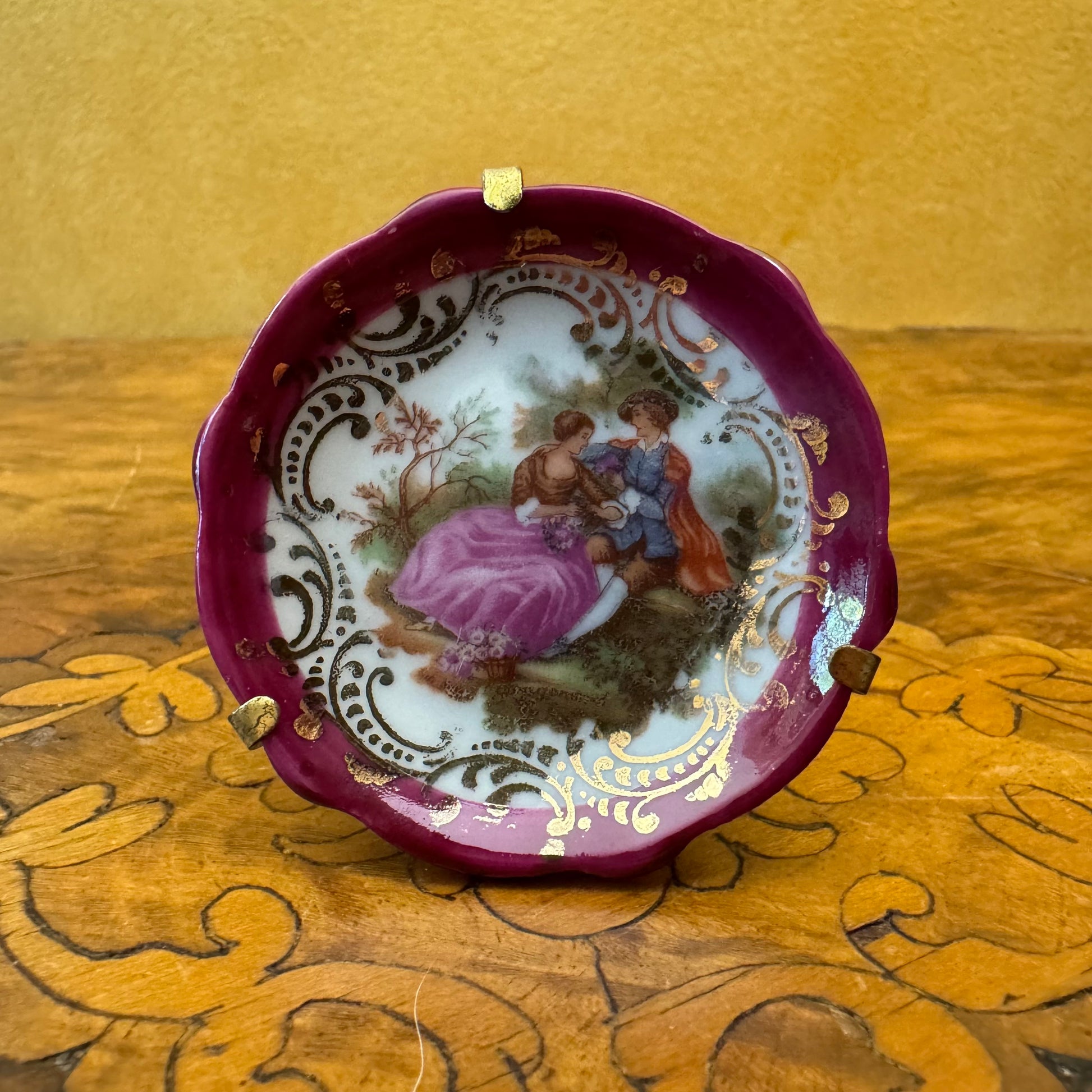 Vintage Limoges France Fragonard Courting Print Miniature Plate 