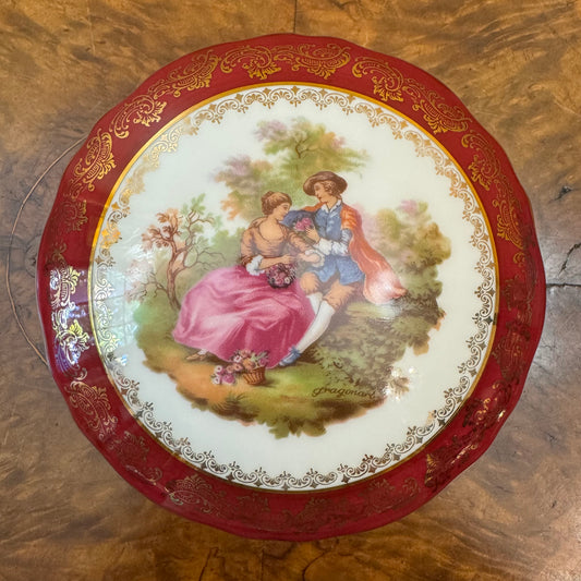 Vintage Limoges France Fragonard Courting Print Round Trinket Box 
