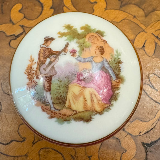 Vintage Limoges France Fragonard Courting Print Small Trinket Box