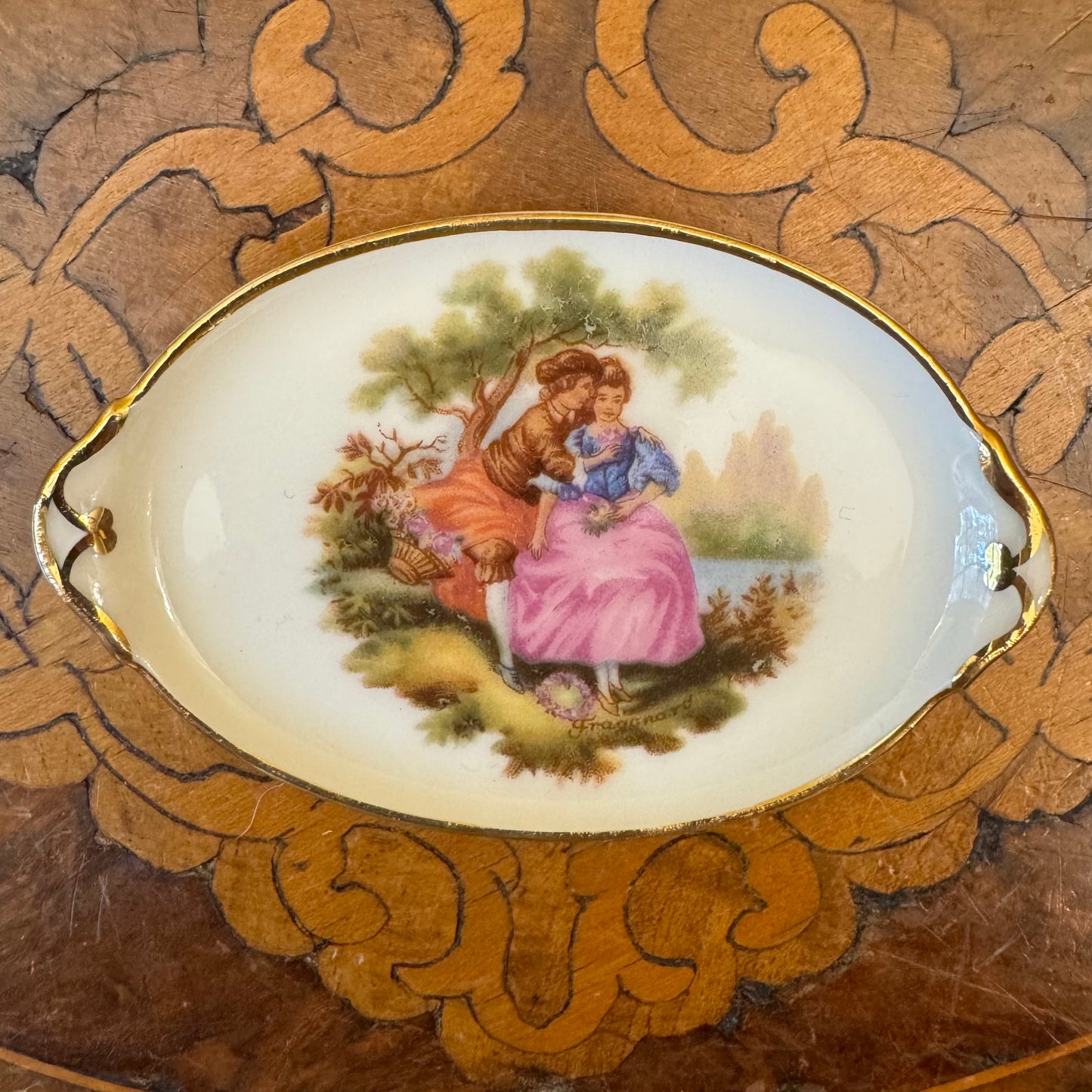 Vintage Limoges France Miniature Courting Print Tray 