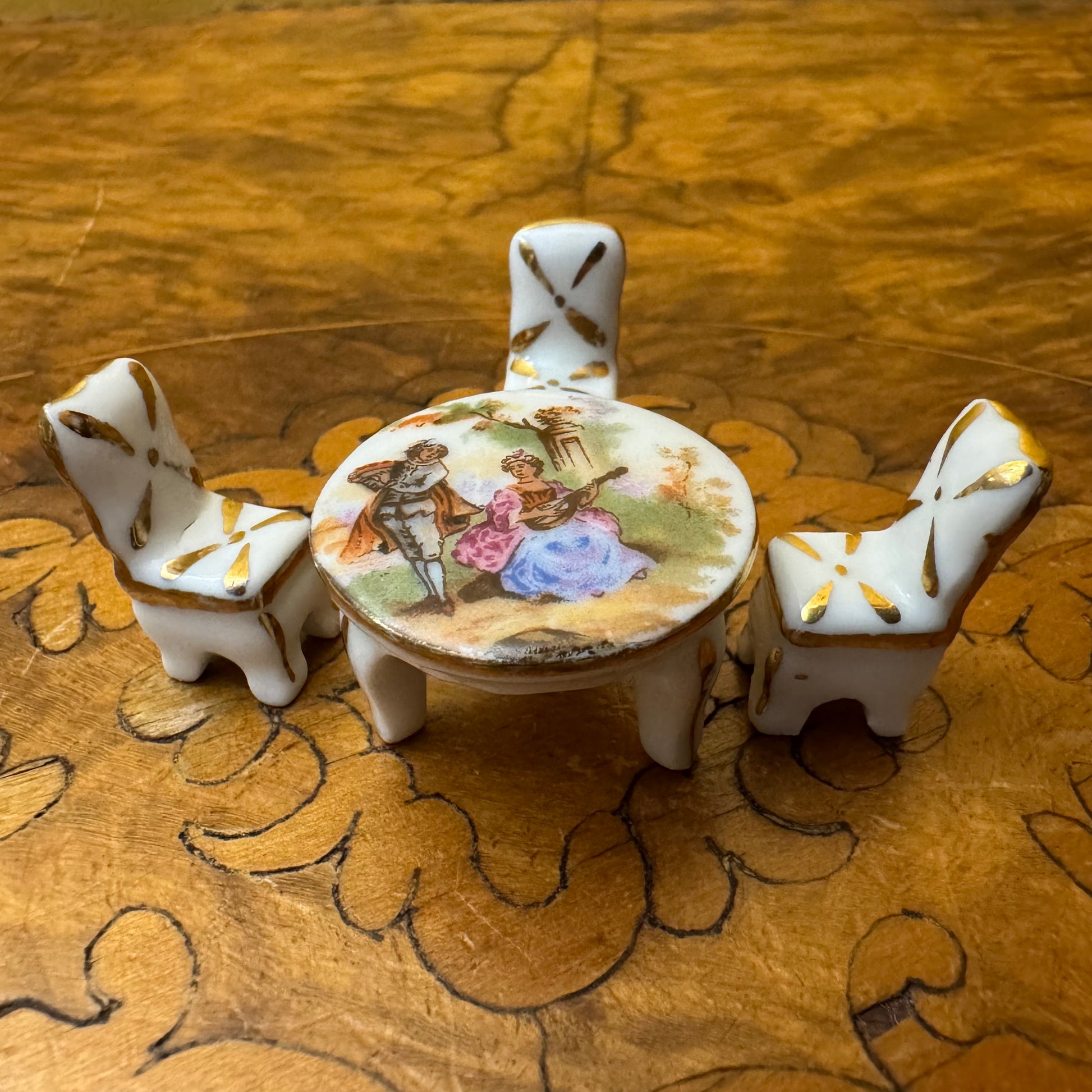 Vintage Limoges Miniature Table & Three Chairs 