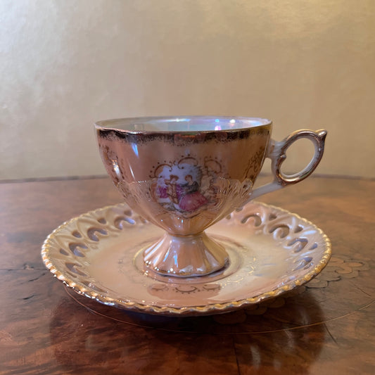 Vintage Lustreware Courting Print Tea Cup & Saucer 