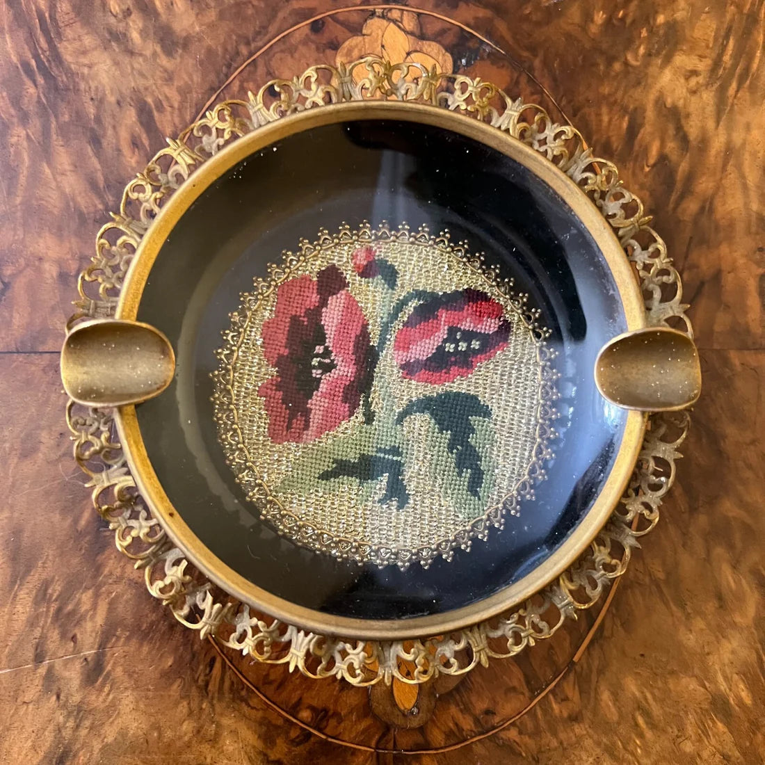 Vintage Metal Embroidery Detail Ashtray