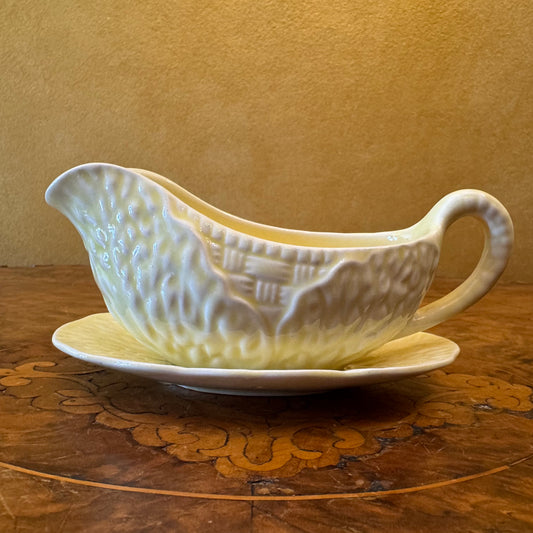 Vintage Midwinter Burslem Yellow Cabbage Leaf Gravy Boat & Saucer 