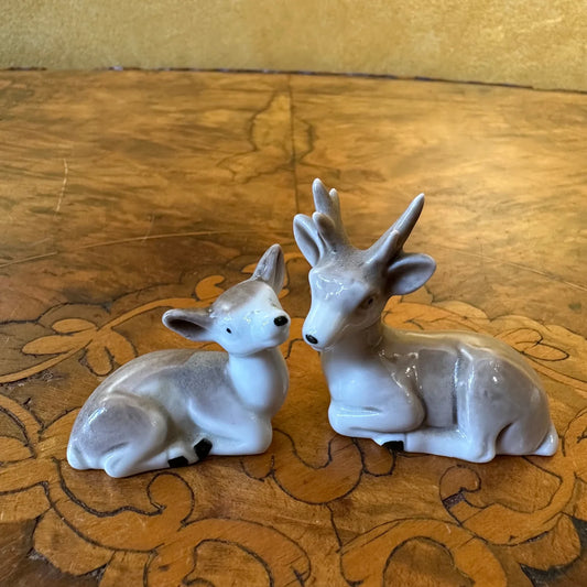 Vintage Miniature Reindeer Boy & Girl Figurines Ornaments