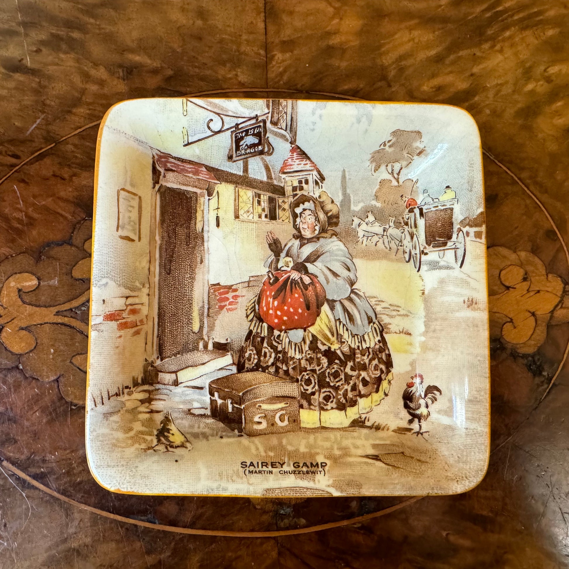 Vintage New Hall Hanley Pottery Sairey Gamp Square Dish 