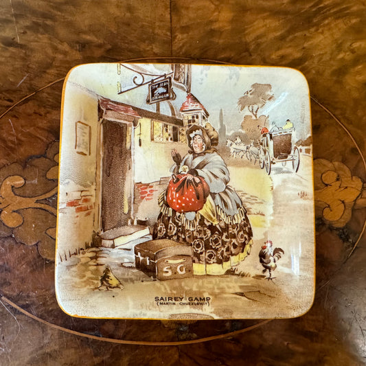 Vintage New Hall Hanley Pottery Sairey Gamp Square Dish 