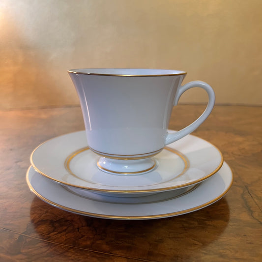 Vintage Noritake White & Gold Tea Cup Trio Set