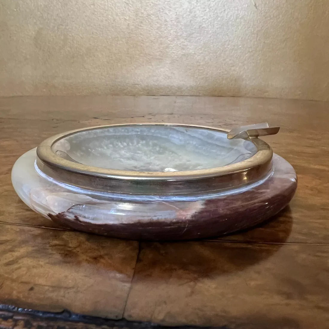 Vintage Onyx Crystal Brass Ashtray 
