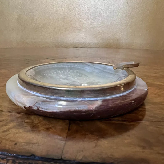 Vintage Onyx Crystal Brass Ashtray 