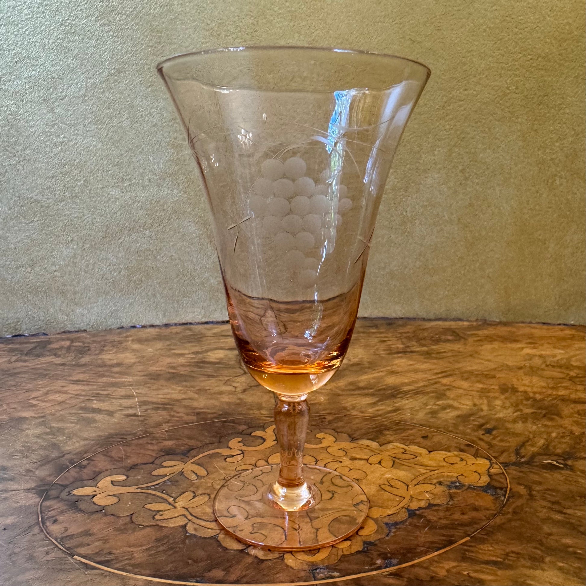 Vintage Orange Glass Grapes Etched 