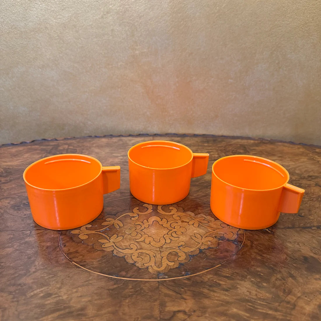 Vintage Orange Plastic Cups Set Of Three