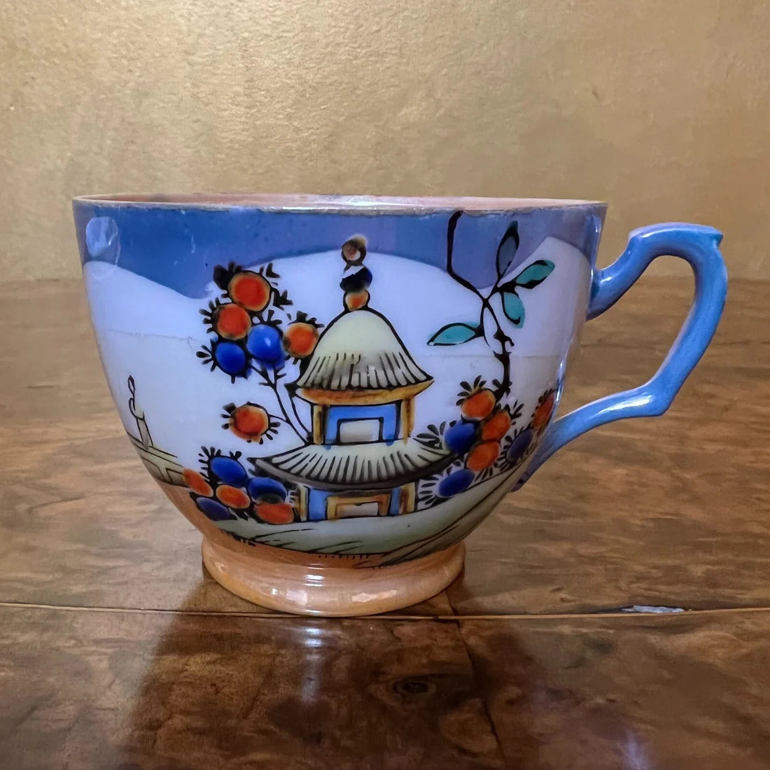 Vintage Oriental Print Tea Cup Trio Set