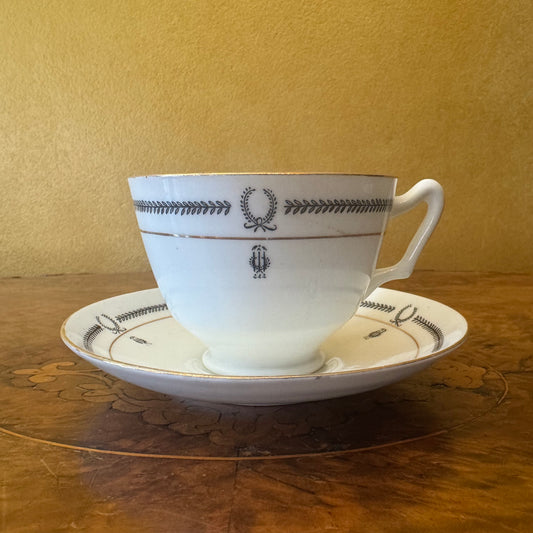 Vintage Paragon Black & White Print Tea Cup & Saucer 